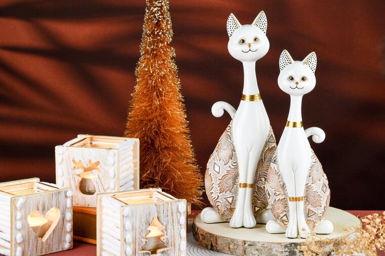 Dekoratief | Poes 'Stacy', wit, resina, 12x9x32cm | A245941