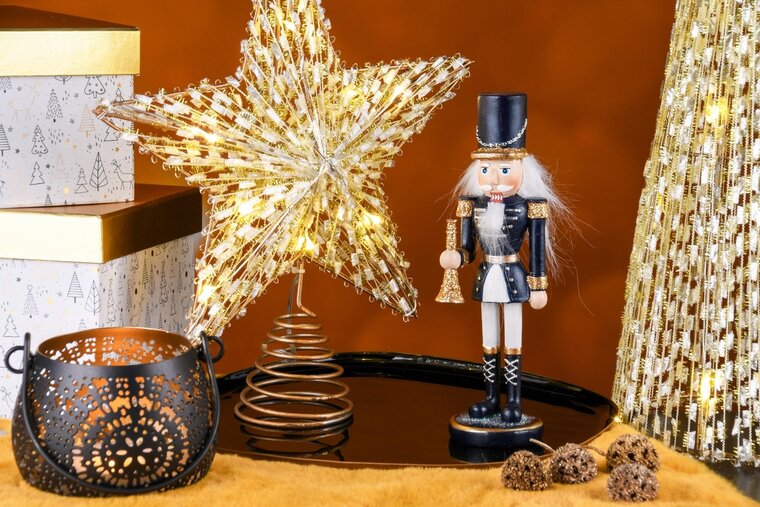 Dekoratief | Theelichthouder 'Mandala', zwart/goud, metaal, 11x11x9cm | A248129