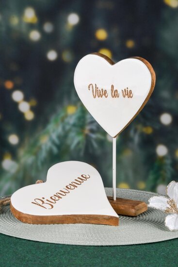 Dekoratief | Hanger hart 'Bienvenue', wit, hout/enamel, 20x20x2cm | A248157