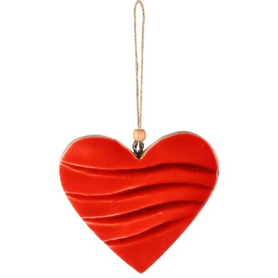 Dekoratief | Hanger hart, rood/naturel, hout, 11x2x12cm | A248335