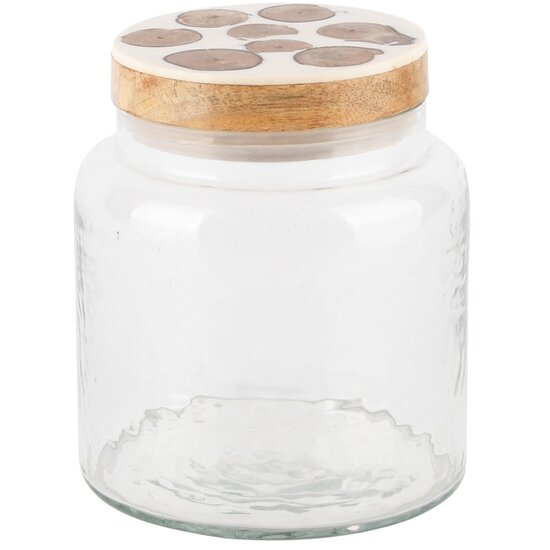 Dekoratief | Bewaarpot 'Timber', transparant, glas/hout, 13x13x15cm | A248416