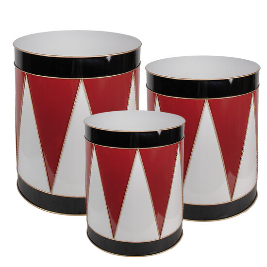 Clayre & Eef | Decoratie Trommel Wit Rood ø 43x51 cm | 6Y5636L