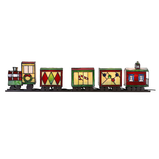 Clayre & Eef | Tiffany Tafellamp Trein Rood Groen 100x9x20 cm E14/max 5x7W | 5LL-9350
