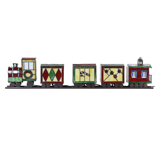 Clayre & Eef | Tiffany Tafellamp Trein Rood Groen 100x9x20 cm E14/max 5x7W | 5LL-9350