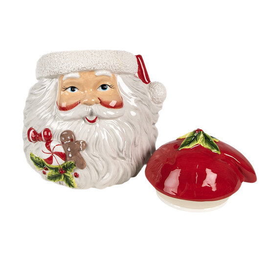 Clayre & Eef | Voorraadpot Deksel Wit Rood 20x17x22 cm | 6CE1856