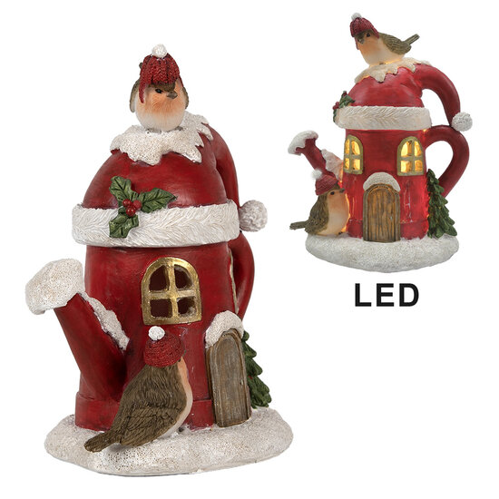 Clayre & Eef | Decoratie vogels op gieter LED rood 13x10x16 cm | 6PR4174