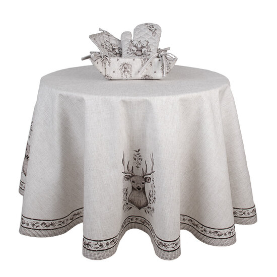 Clayre & Eef | Rond Tafelkleed Beige Bruin ø 170 cm | GTW07