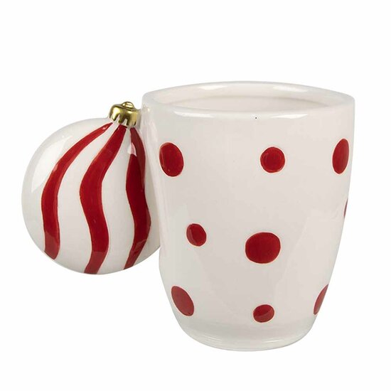 Clayre & Eef | Mok Wit Rood 14x9x10 cm / 350 ml | 6CEMU0162R
