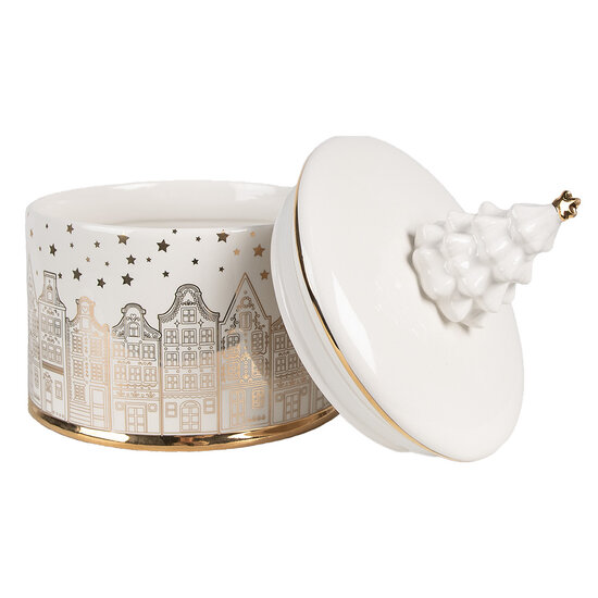 Clayre & Eef | Voorraadpot met deksel Wit Goudkleurig ø 15x19 cm | 6CE1736