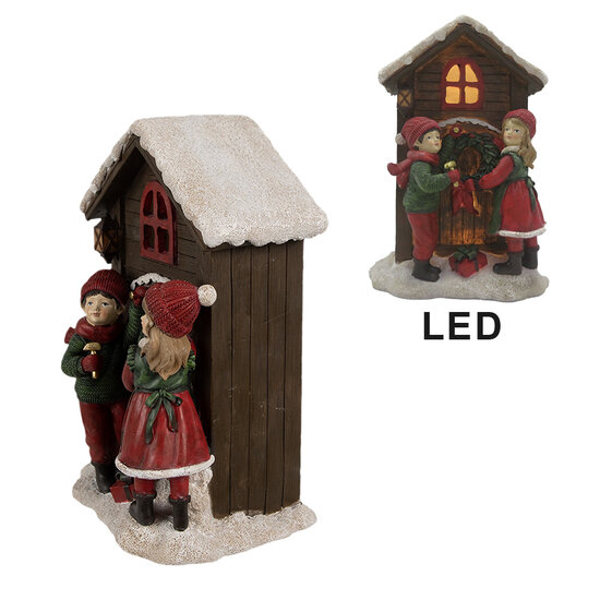 Clayre & Eef | Decoratie Beeld Kinderen Bruin Rood LED 13x10x20 cm | 6PR4177