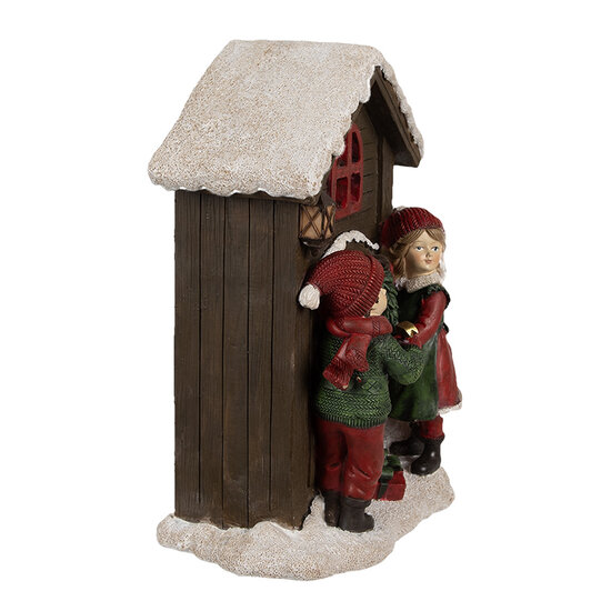 Clayre & Eef | Decoratie Beeld Kinderen Bruin Rood LED 13x10x20 cm | 6PR4177