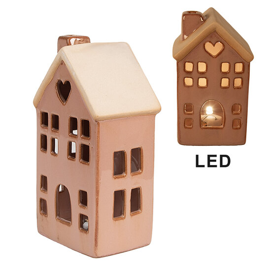 Clayre & Eef | Decoratie Huisje met LED Bruin 6x6x11 cm | 6CE1795