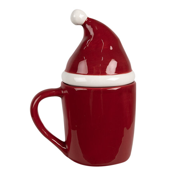 Clayre & Eef | Mok met deksel Rood 12x9x17 cm / 300 ml | 6CEMU0155