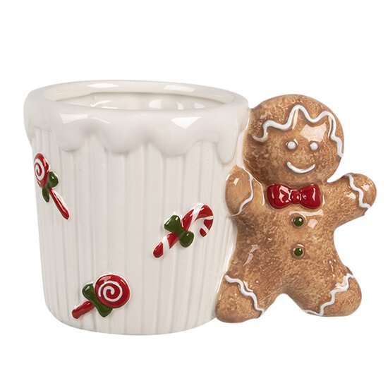 Clayre & Eef | Mok Wit Bruin 15x10x10 cm / 350 ml | 6CEMU0159