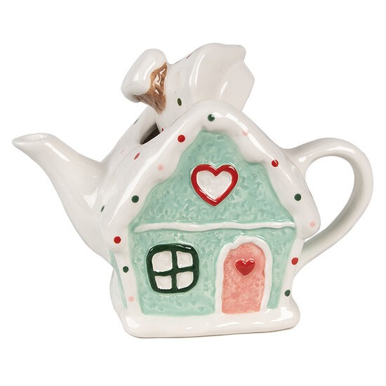 Clayre & Eef | Theepot Wit Groen 21x10x15 cm / 600 ml | 6CETE0143