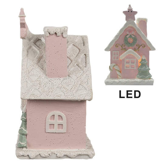 Clayre & Eef | Decoratie Huis met LED Roze 10x8x15 cm | 6PR4199