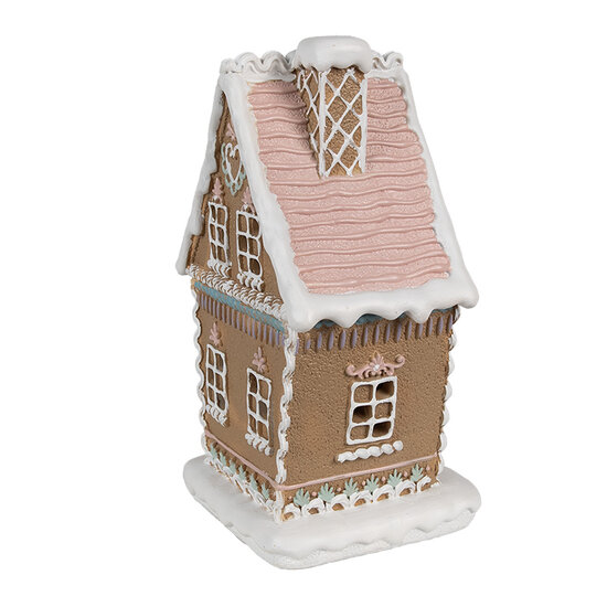 Clayre & Eef | Decoratie Huis met LED Bruin Wit 13x10x21 cm / 3xAAA | 6PR4309