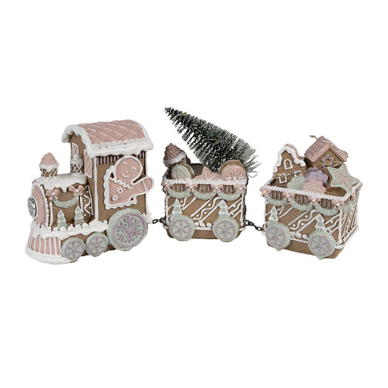 Clayre & Eef | Decoratie Trein met LED Bruin Roze 30x7x12 cm | 6PR4315