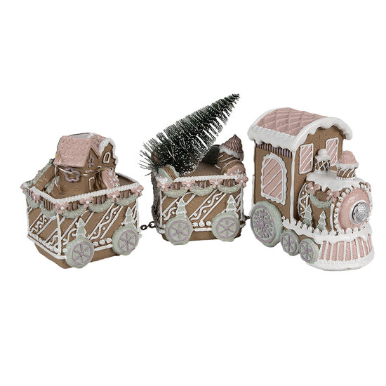 Clayre & Eef | Decoratie Trein met LED Bruin Roze 30x7x12 cm | 6PR4315