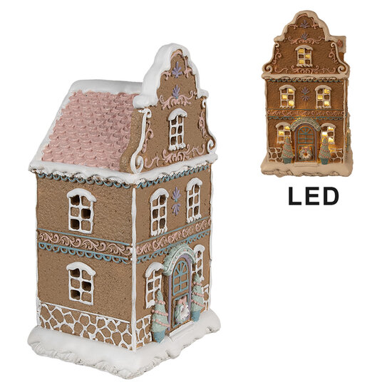 Clayre & Eef | Decoratie Huis met LED Bruin Roze 12x9x20 cm / 3xAAA | 6PR4318