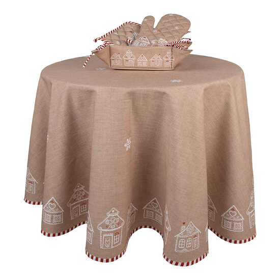 Clayre & Eef | Rond Tafelkleed Bruin Wit ø 170 cm | GBB07