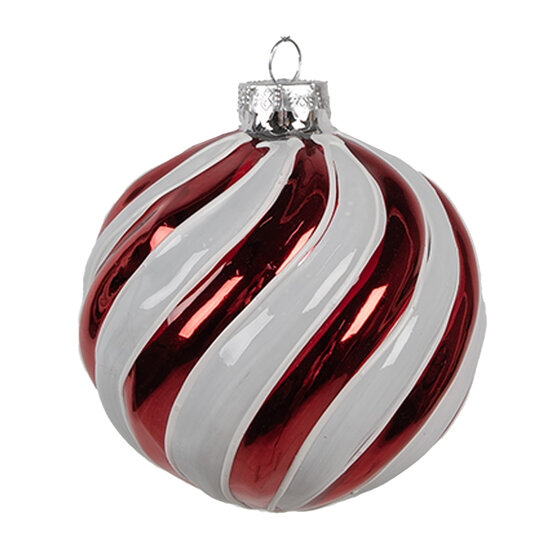 Clayre & Eef | Kerstbal Rood Wit ø 10x10 cm | 6GL4613
