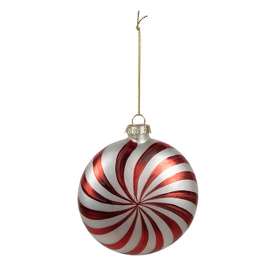 Clayre & Eef | Kerstbal Rood Wit 8x3x8 cm | 6GL4632