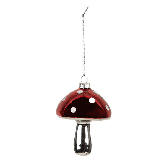 Clayre & Eef | Decoratie Hanger Paddenstoel Rood Zilverkleurig ø 7x9 cm | 6GL4646