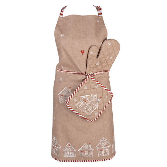Clayre & Eef | Keukenschort Bruin Wit 70x85 cm | GBB41