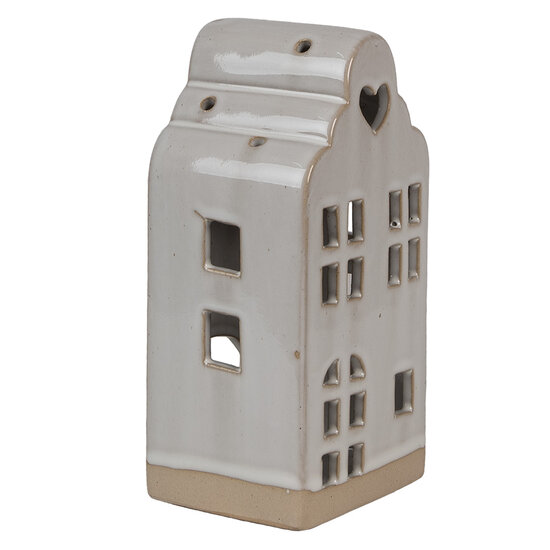 Clayre & Eef | Theelichthouder Kerst Huisje Beige 9x8x18 cm | 6CE1790