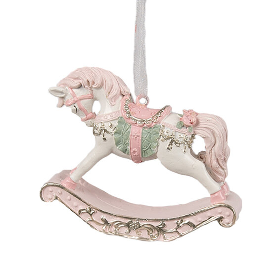 Clayre & Eef | Decoratie Hanger Hobbelpaard Roze 8x2x7 cm | 6PR4224
