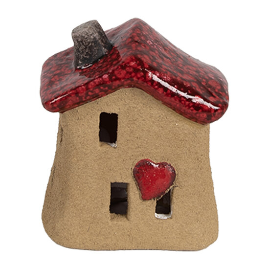 Clayre &amp; Eef   | Decoratie Huisje Bruin Rood 7x6x8 cm | 6CE1778