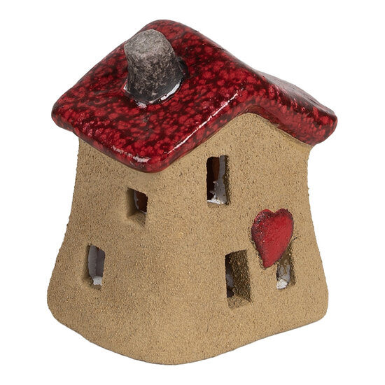 Clayre &amp; Eef   | Decoratie Huisje Bruin Rood 7x6x8 cm | 6CE1778