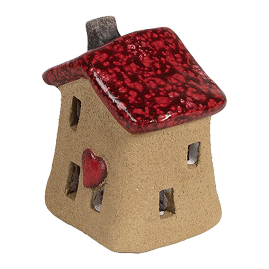 Clayre &amp; Eef   | Decoratie Huisje Bruin Rood 7x6x8 cm | 6CE1778