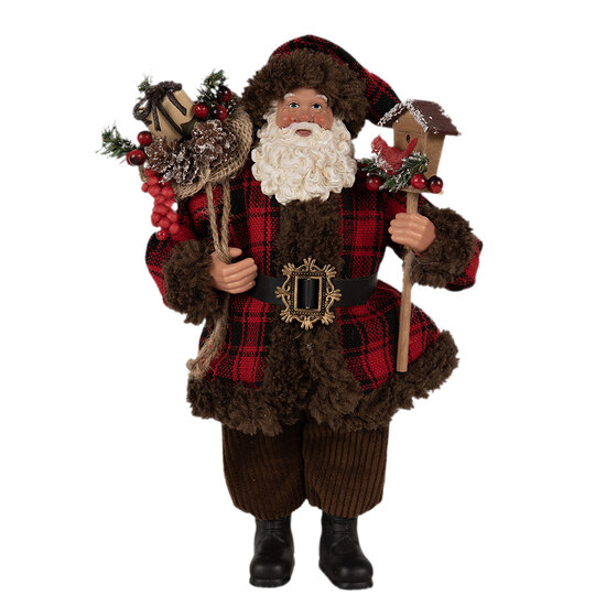 Clayre & Eef | Kerstdecoratie Kerstman Rood Bruin 18x10x27 cm | 65595