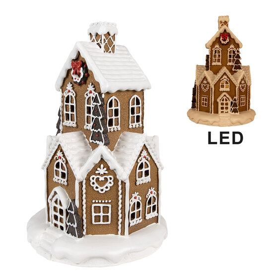 Clayre & Eef | Decoratie Huis met LED Bruin Roze ø 21x33 cm / 3xAAA | 6PR4307