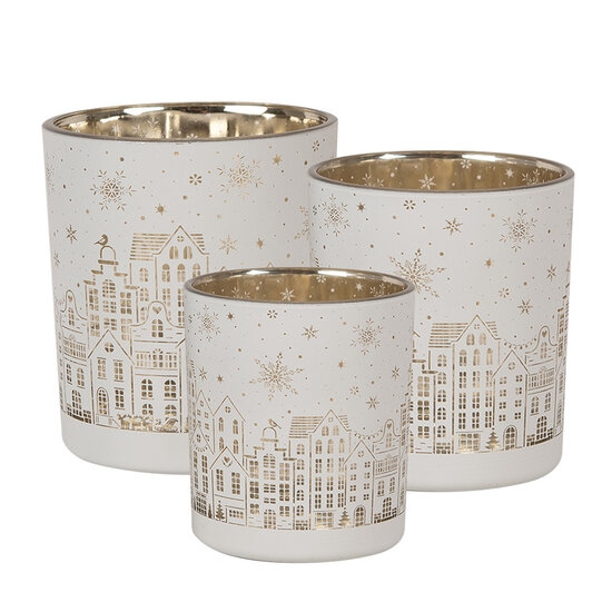 Clayre & Eef | Waxinelichthouder set van 3 Wit ø 7x8 / ø 9x10 / ø 10x12 cm | 6GL4657
