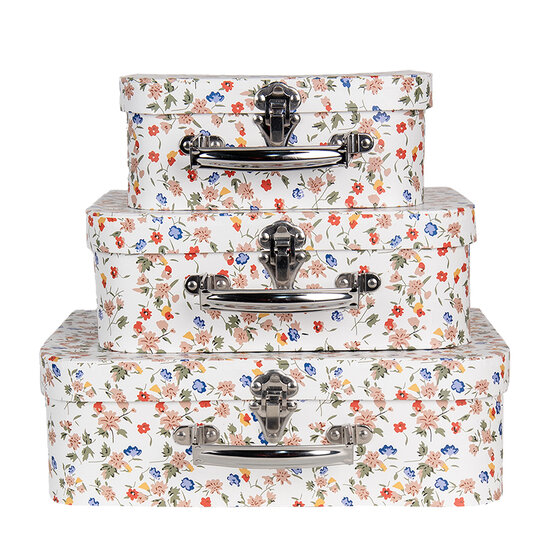 Clayre & Eef | Decoratie koffer Set van 3 Wit 30x22x9/25x20x9/20x17x8 cm | 66012