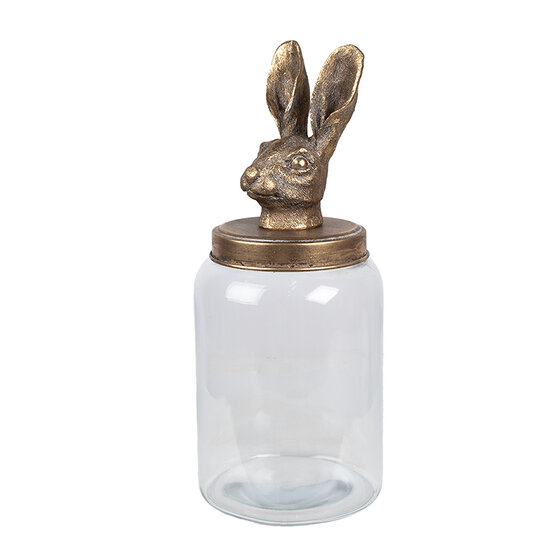 Clayre & Eef | Voorraadpot Deksel Transparant Goudkleurig ø 16x39 cm | 6GL4953