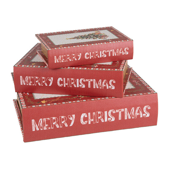 Clayre & Eef | Opbergdoos Rood Wit (3) 27x22x7 / 22x17x6 / 17x12x4 cm | 65755