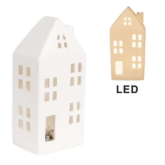 Clayre & Eef | Decoratie Huisje met LED Wit 7x6x15 cm | 6CE1792