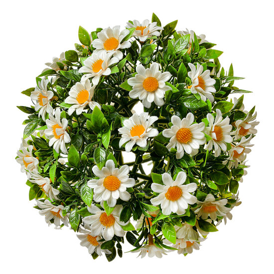 Clayre & Eef | Decoratie bol kunstbloem Margriet Wit Groen ø 10 cm | 6PL0324S