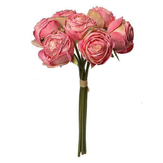 Clayre & Eef | Kunstbloem bos van 7 rozen Roze 16x14x34 cm | 6PL0336P