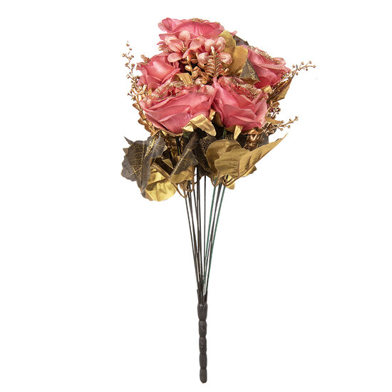 Clayre & Eef | Kunstbloem bos rozen Roze Goudkleurig 18x15x50 cm | 6PL0340