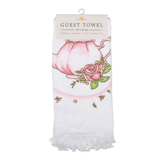 Clayre & Eef | Gastendoekje Wit Roze 40x66 cm | CT031