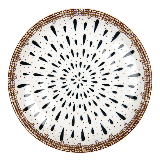 Clayre & Eef | Servies Ontbijtbord Wit Bruin ø 21x3 cm | 6CEDP0167