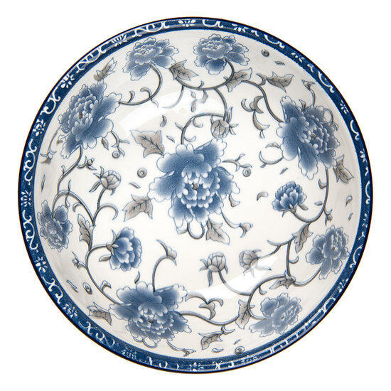 Clayre & Eef | Serveerschaal Wit Blauw ø 19x7 cm / 750 ml | 6CEPS0003