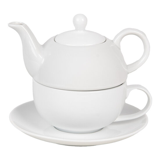 Clayre &amp; Eef   | Tea for One Wit 17x16x13 cm / 350 ml / 250 ml | 6CETEFO0001