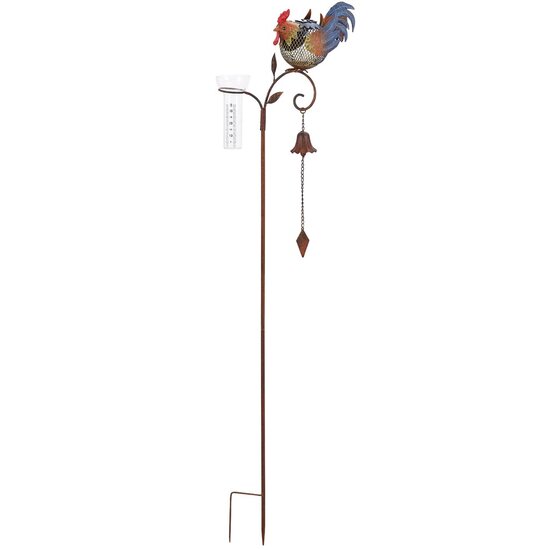 Dekoratief | Tuinprikker kip m/bel/pluviometer, metaal, 30x21x135cm | A250025