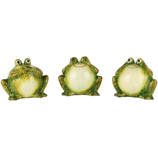 Dekoratief | Kikker horen/zien/zwijgen, groen, keramiek, 11x8x9cm, set van 3 stuks | A250239